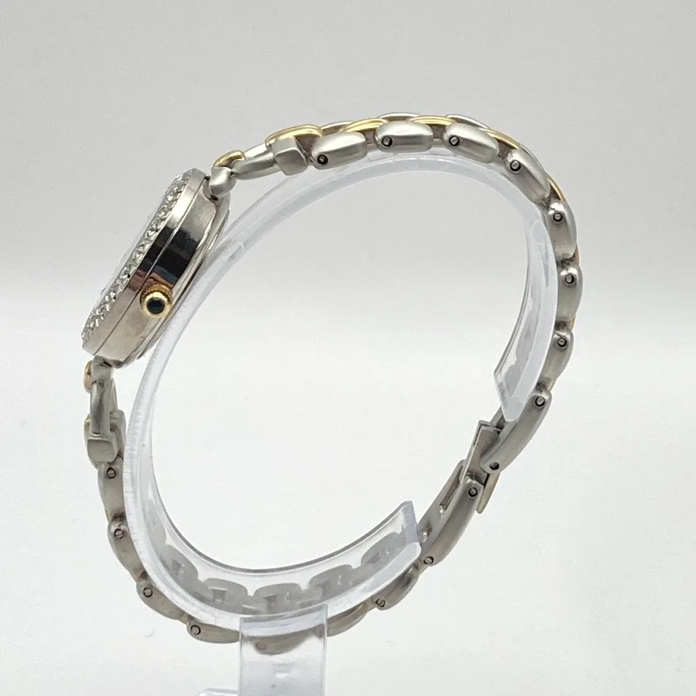 Valetta Women's Watch 25mm Matte Silver Gold Two Tone Crystals New Battery 6.5